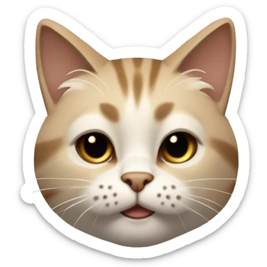 a cat that looks low poly with shade smoothing mid sized black eyes with a white shine, light brown fur color, and a cute cat smirk (a 3 shaped mouth) :3, and the cats name is car (its not a car its a cat) sticker