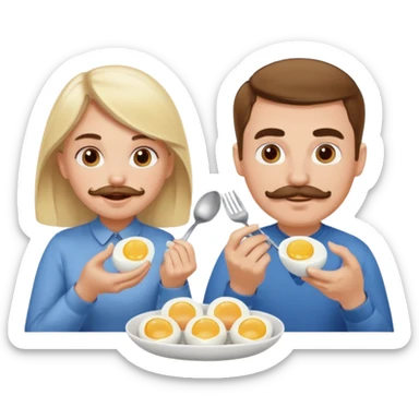 White blonde girl and white man with brown hair and mustache eating eggs  sticker