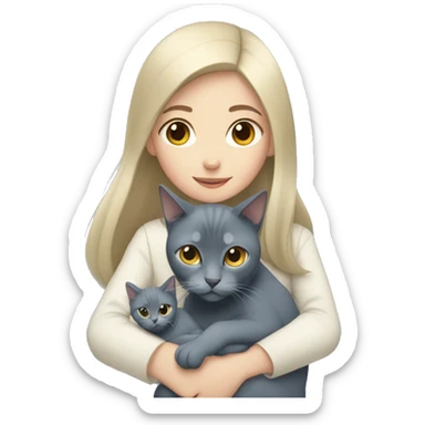 Japanese girl holding Two Russian Blue cats sticker