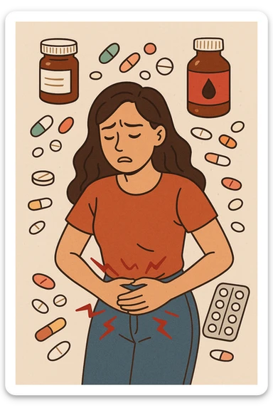 Donna con problemi di ciclo mestruale, quindi vuole dei farmaci per risolvere sticker