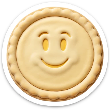 rolled-out disc of raw shortcrust pastry, pale slightly yellow dough, soft matte surface, gently uneven or slightly crimped edges, delicate texture, no filling, plain dough, soft lighting, subtle shadows, emoji scale sticker
