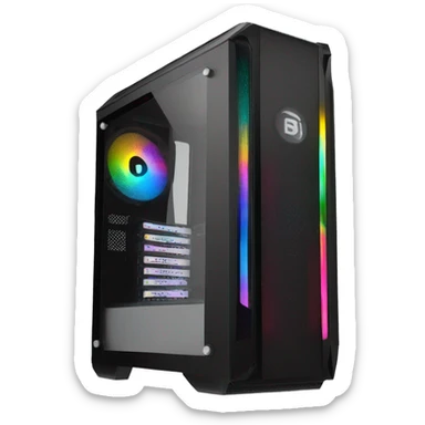 Black gaming PC RGB mid-tower case with glass side panel sticker