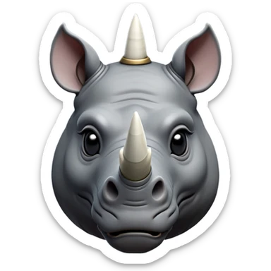 cinematic-noble--rhinoceros-portrait-emoji,slate-grey-hide--poised-and-regal,-with-a-massive,-powerful-build-and-a-thick, -deep-set-soulful-piercing-eyes,-simplified-yet-sharp-and-sophisticated-features,-highly-detailed,-large-black-eyes, zoomed out showing shoulders, large white horn  sticker