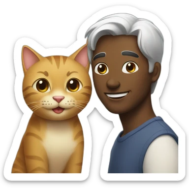 man and cat smiles each other sticker