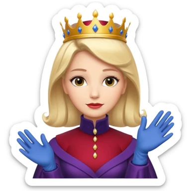 A dignified queen with high collar gown, gloved hands, and classic royal grace.
 sticker