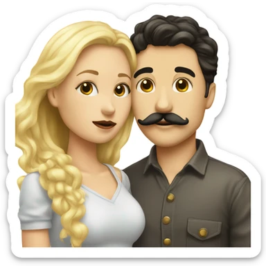 dark haired (caucasian) boyfriend with moustache kisses blonde girlfriend sticker