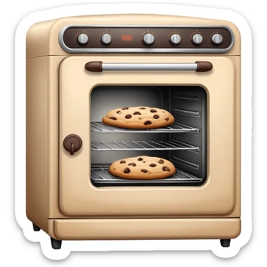Realistic vintage beige oven with chocolate chip cookies baking inside of it. sticker