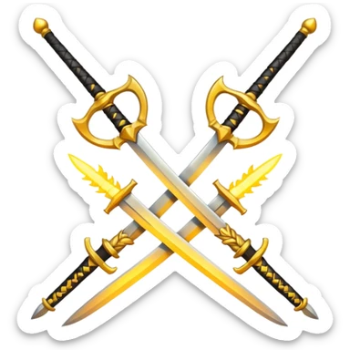 Fully yellow two swords crossed fiery sticker