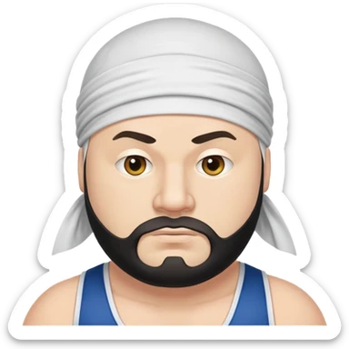 White skin fat guy with black durag, light stubble beard of a few days in wrestling singlet sticker