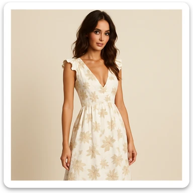 Change the outfit to a stylish summer dress in photorealistic style with a neutral background. sticker