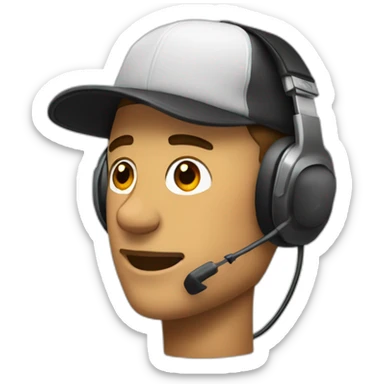 a man wearing a backwards baseball cap, receding hair, stubble, donning headphones sticker