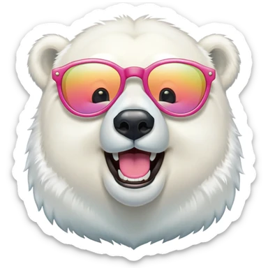 laughing polar bear headshot wearing large multicolored extravagant glasses sticker