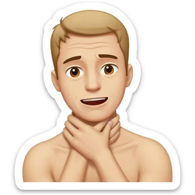 man crashing out holding his neck sticker