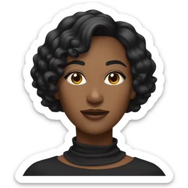 black woman with black curled short bob and a nice top sticker