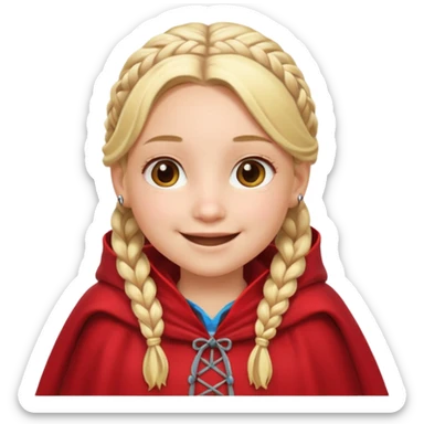 blonde braids hair kid girl, white skin, fat, wear red cloak sticker