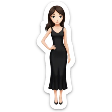 Beautiful skinny woman long dark brown hair in black dress sticker