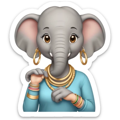 female elephant character in casual clothes, upright pose, with bangles and earrings sticker