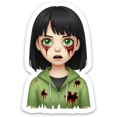 girl zombie with half black hair with bangs  sticker