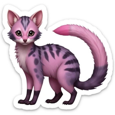 Deep dark pastel bright whitish pale Violet-pink-gradients with darker points Asian painted anime-styled big-eyed shiny glorious divine marked exotic cool beautiful realistic Lykoi-civet-genet-sergal-ocicat-oncilla-animal-Fakémon-hybrid-fursona (full body) sticker