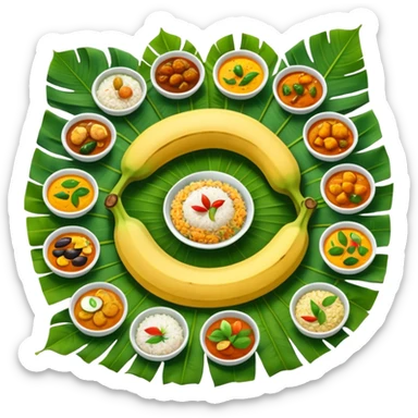 Kerala sadhya in large long banana leaf sticker