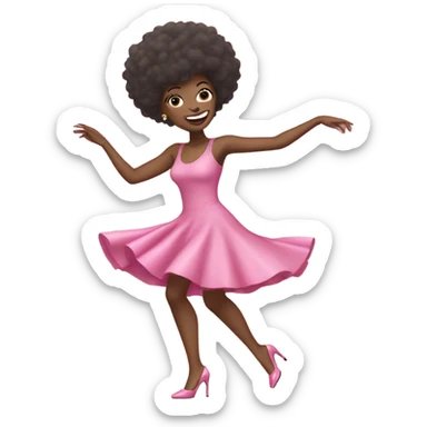 Woman dancing on high heels pink dress and pink shoes short afro hair  sticker