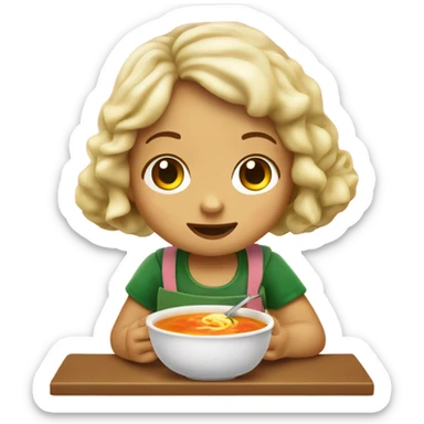 Little girl eating tortellini soup sticker