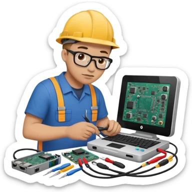 computer technician fixing damage computer sticker