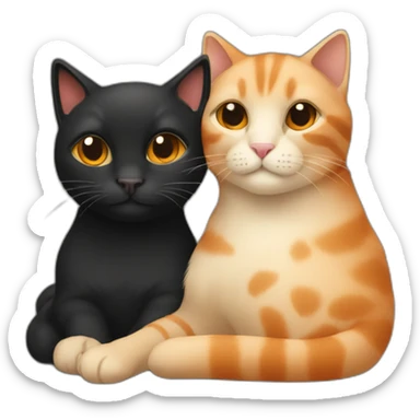 one beige cat and one black and orange cuddling sticker