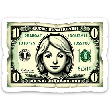 damaged one dollar billone dollar bill sticker