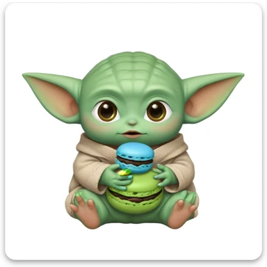 baby yoda eating a blue macaroon  sticker
