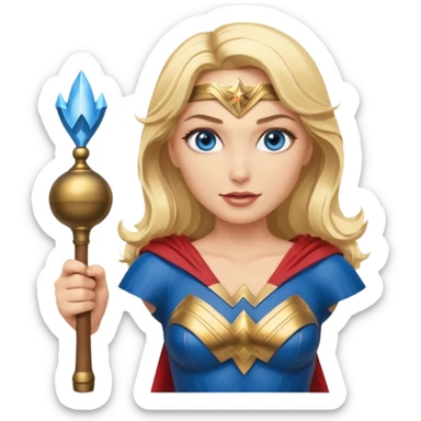 Blonde blue eyes Wonder Woman holding bell and baton sticker