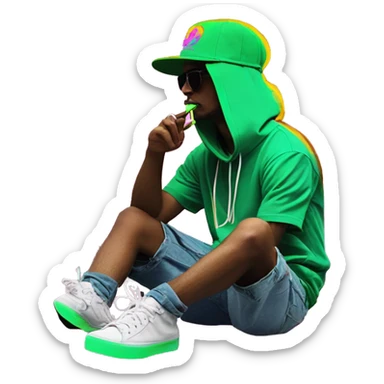 Hemp leaves Multicoloured neon person smoking wearing hoodie dancing hip hop bucket hat tropical Skater fashion aesthetic baggy clothes graphic t shirt 420 sticker