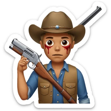 Country hick with a shotgun. From the chest to. In the style of your bleeding skull art sticker