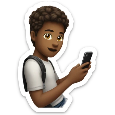 boy riding a train with an iPhone, brunette sticker