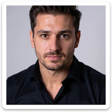 Vertical portrait of a man's face in a realistic professional photography style. The gaze is determined with warm light illuminating the face. Include symbols of purification and rebirth. The atmosphere conveys strength and regeneration during fasting. sticker