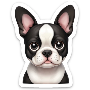 boston terrier with folded ears and really really big eyes sticker