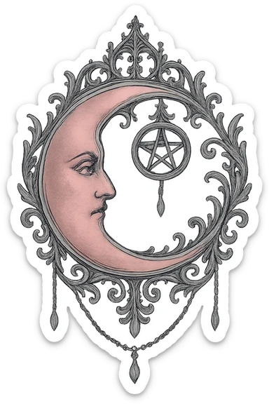 gothic moon, pink and silver, elegant and mysterious sticker