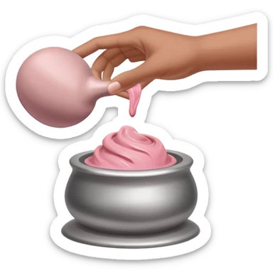 single hand caught mid-action of throwing a pink clay blob that is already placed on a silver pottery wheel sticker