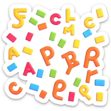 dimensional text inscription, floating cartoon letters, perspective view, bright colorful, lively atmosphere sticker