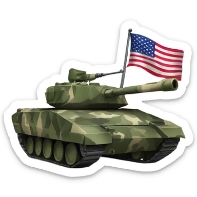 Camouflage cartoon tank with American flag sticker