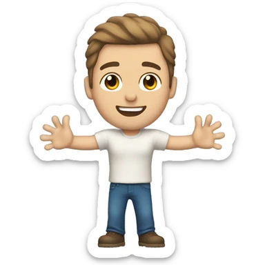 man with arms up in the air, light skintone, brown hair, blue eyes sticker