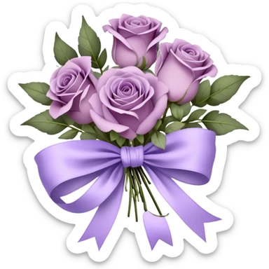 A vintage bouquet of wilted mauve roses, delicate violet pansies, and fragrant lavender sprigs is gently wrapped in soft lilac silk ribbons, tied into a loose, romantic bow, with a small heart-shaped locket resting among the petals, whispering secrets of a love long past sticker