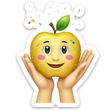 yellow Apple emoji-style hand making a celebratory gesture, '304' subtly incorporated, surrounded by festive confetti and sparkles sticker