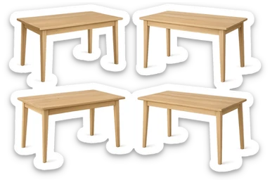 Create multiple variations of a rectangle wooden table with light wood and natural grain texture, no background, focusing on natural and authentic wood appearance. sticker