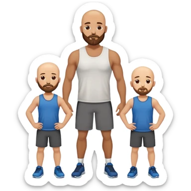 bald brown beard working out with three son sticker