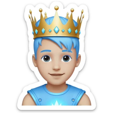 boy neon cyberpunk light blue happy crown white and blue sticker