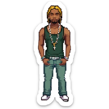 CJ from GTA San Andreas with his green tank top, jeans and chain necklace sticker