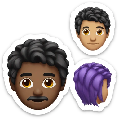 Men hair black eye left red ans right eye purple and black sticker