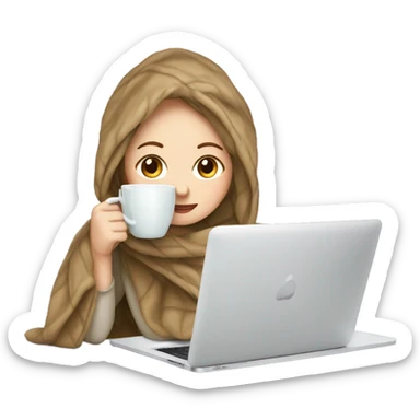 White Girl drinking tea with blanket on a macbook sticker