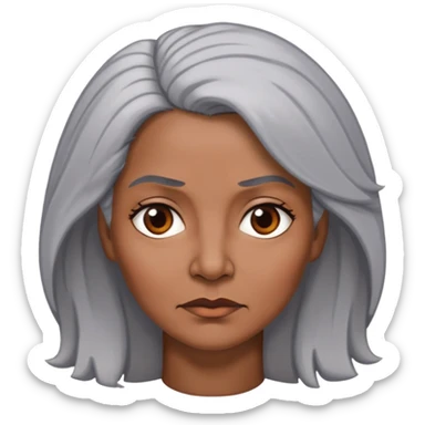 "- Nữ
- 50 tuổi
- Da nâu
- Tóc bồng bềnh, tóc bạc
- Mặt nghiêm túc
" sticker